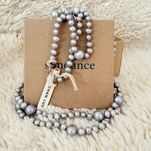 Chan Luu 925 Designer Silver & Pearl Gemstone Beaded Long
Necklace 21”